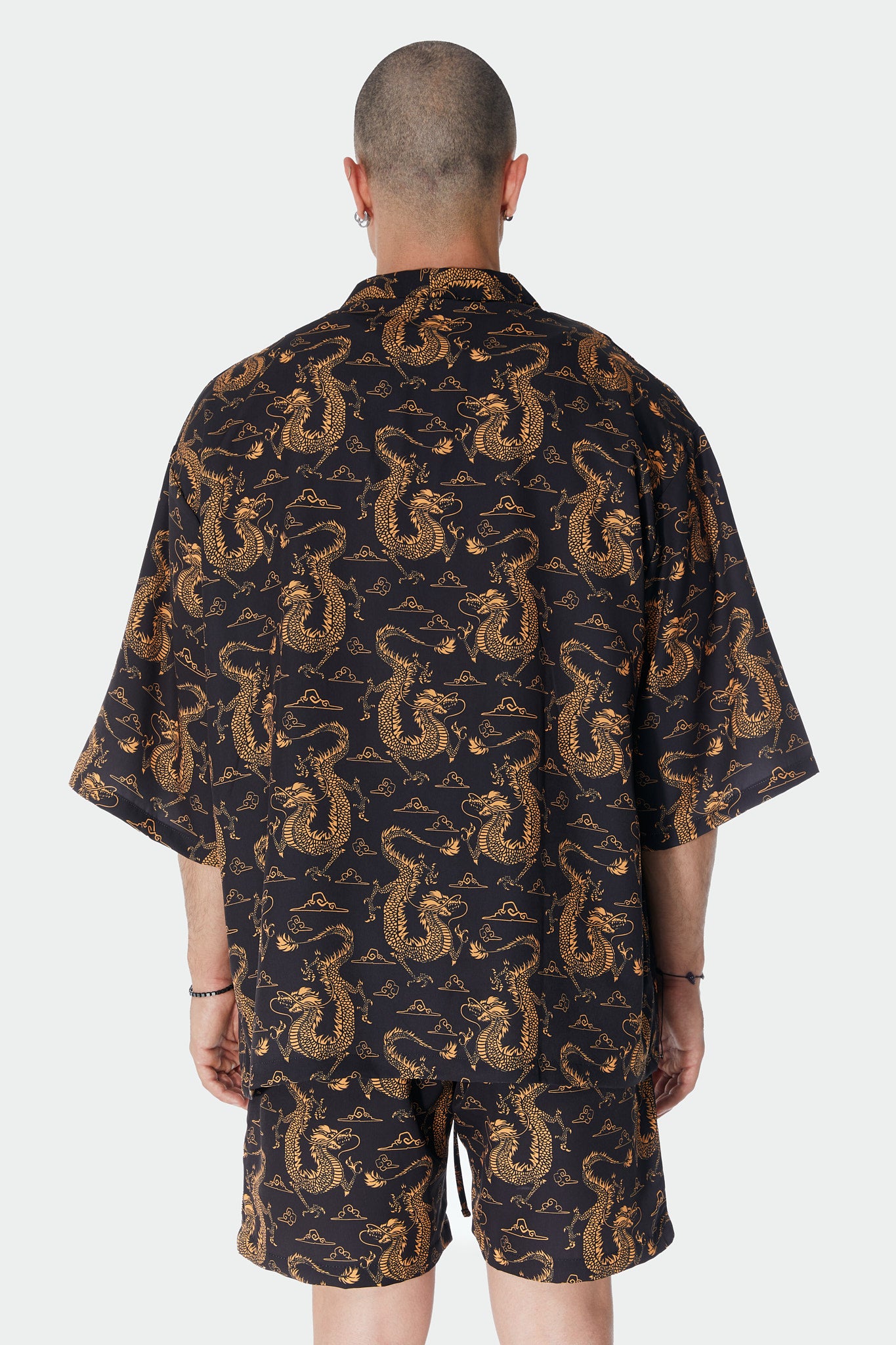 Ejderha Desenli Siyah Kimono Gömlek
