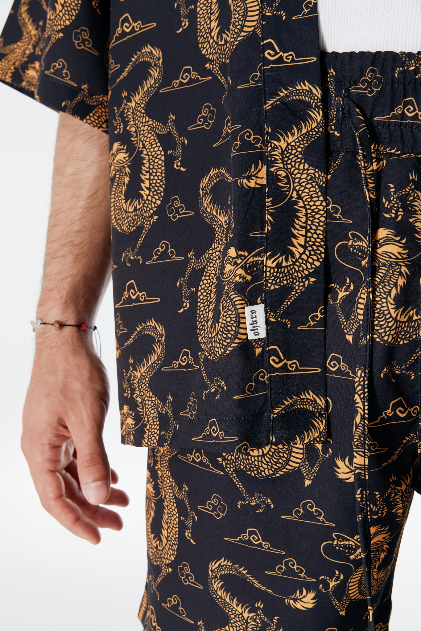 Ejderha Desenli Siyah Kimono Gömlek