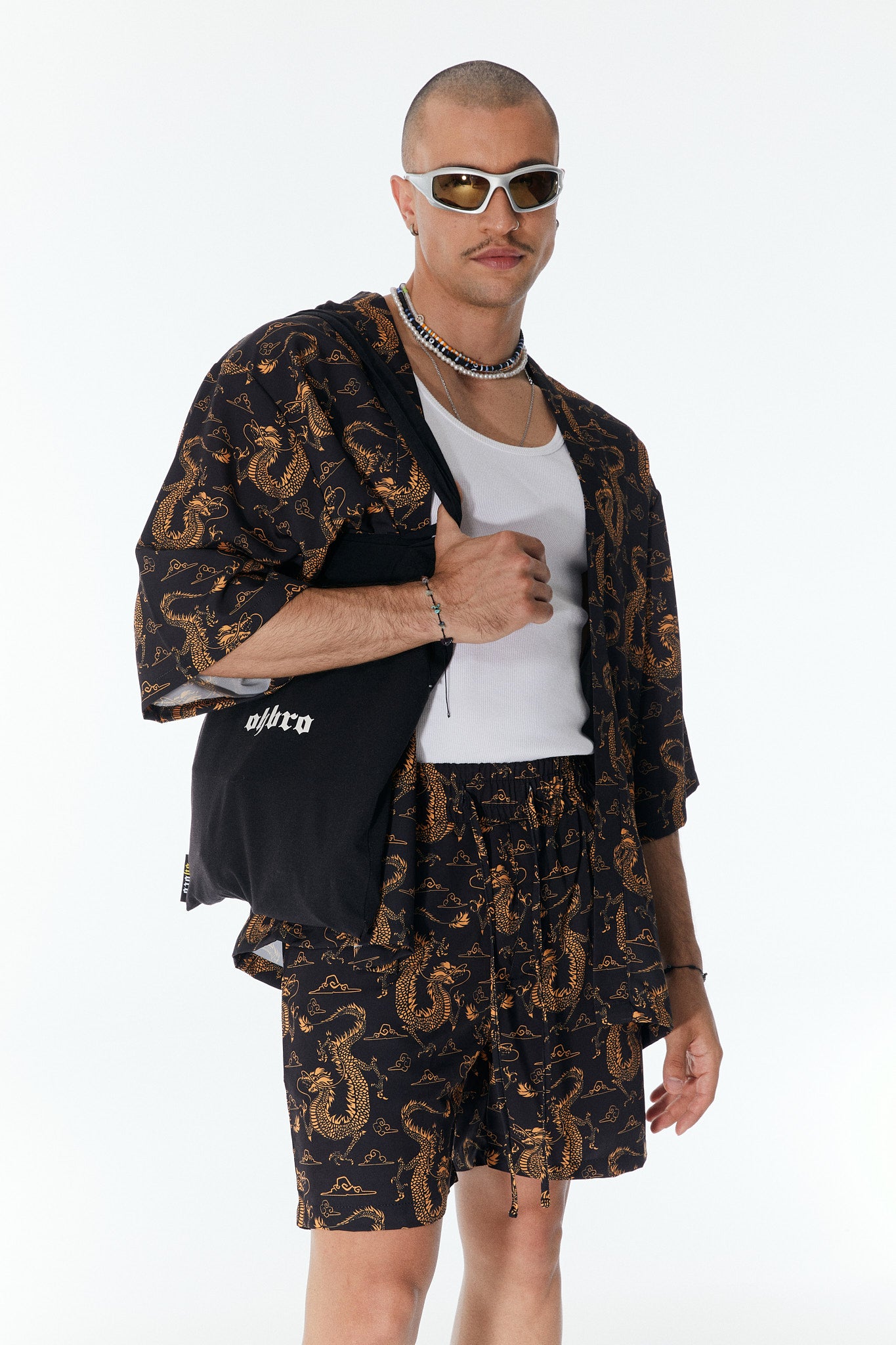 Ejderha Desenli Siyah Kimono Gömlek