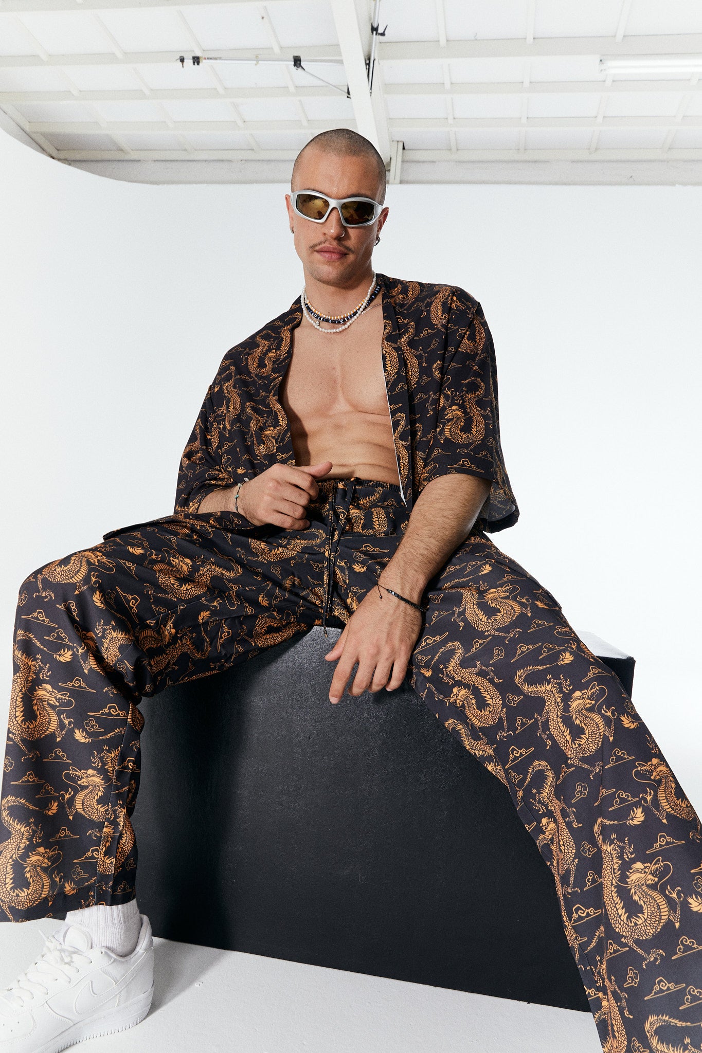 Ejderha Desenli Siyah Kimono Gömlek