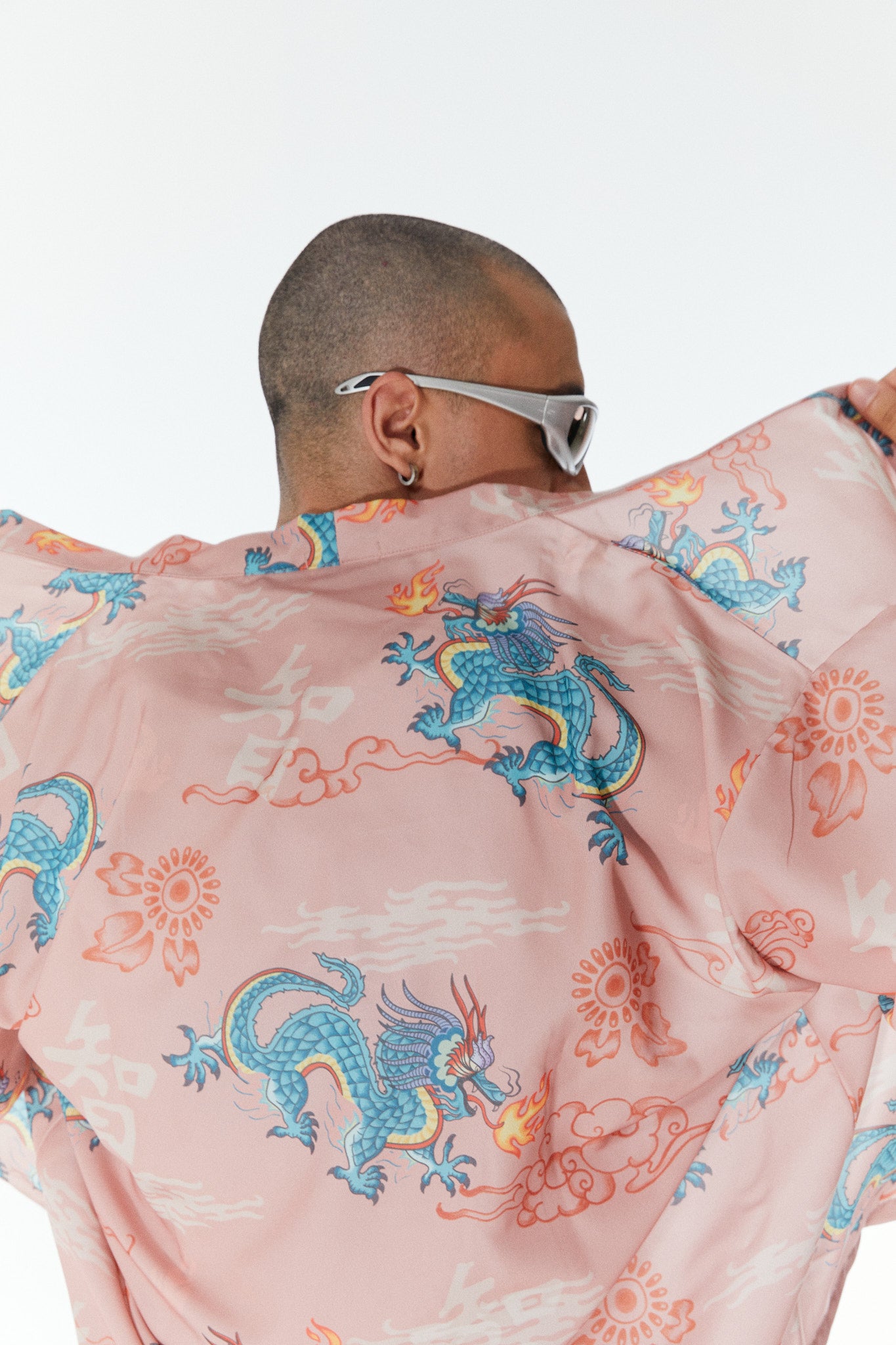 Ejderha Desenli Somon Rengi Kimono Gömlek