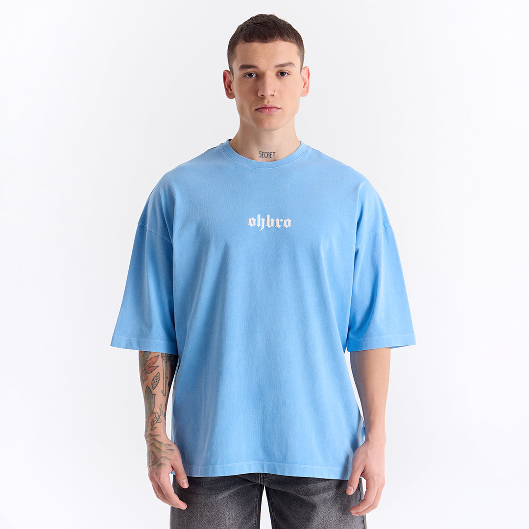 Bebek Mavi Klasik Logo Super Oversize Tişört