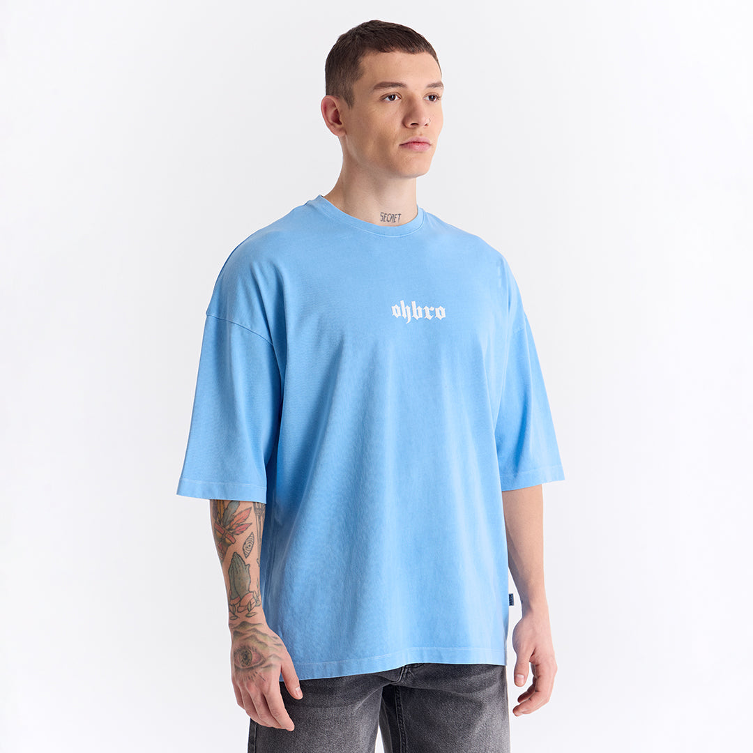 Bebek Mavi Klasik Logo Super Oversize Tişört