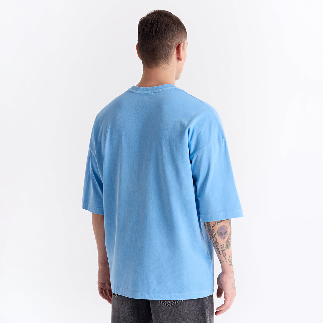 Bebek Mavi Klasik Logo Super Oversize Tişört