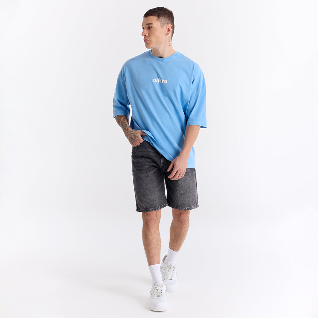 Bebek Mavi Klasik Logo Super Oversize Tişört