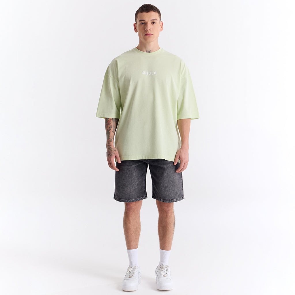 Su Yeşili Klasik Logo Super Oversize Tişört