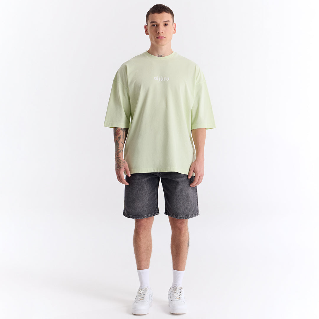 Su Yeşili Klasik Logo Super Oversize Tişört