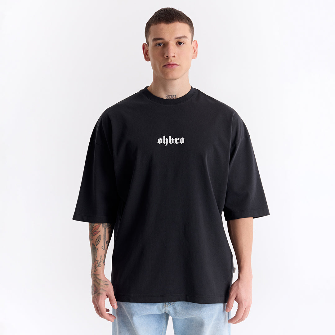 Siyah Klasik Logo Super Oversize Tişört