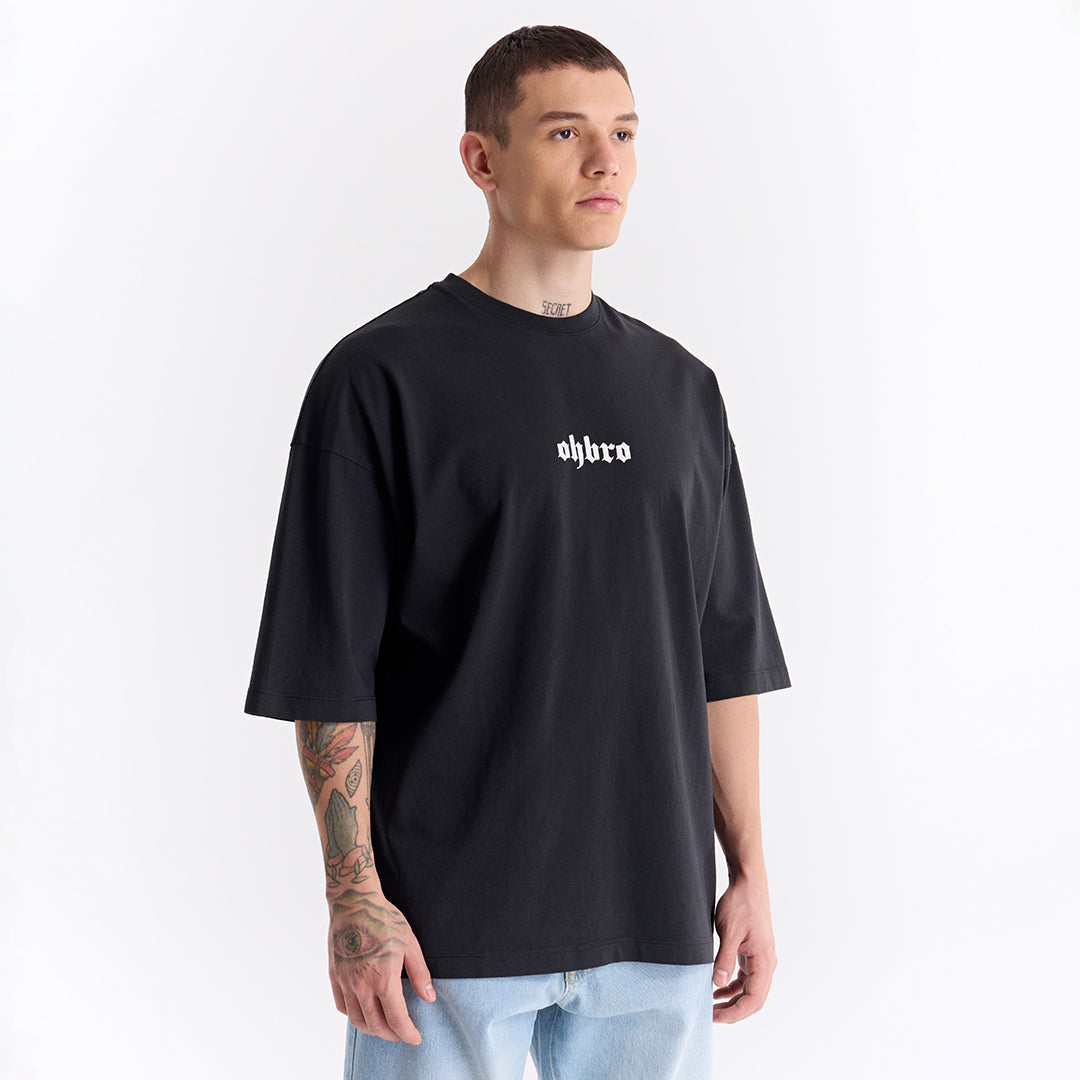 Siyah Klasik Logo Super Oversize Tişört