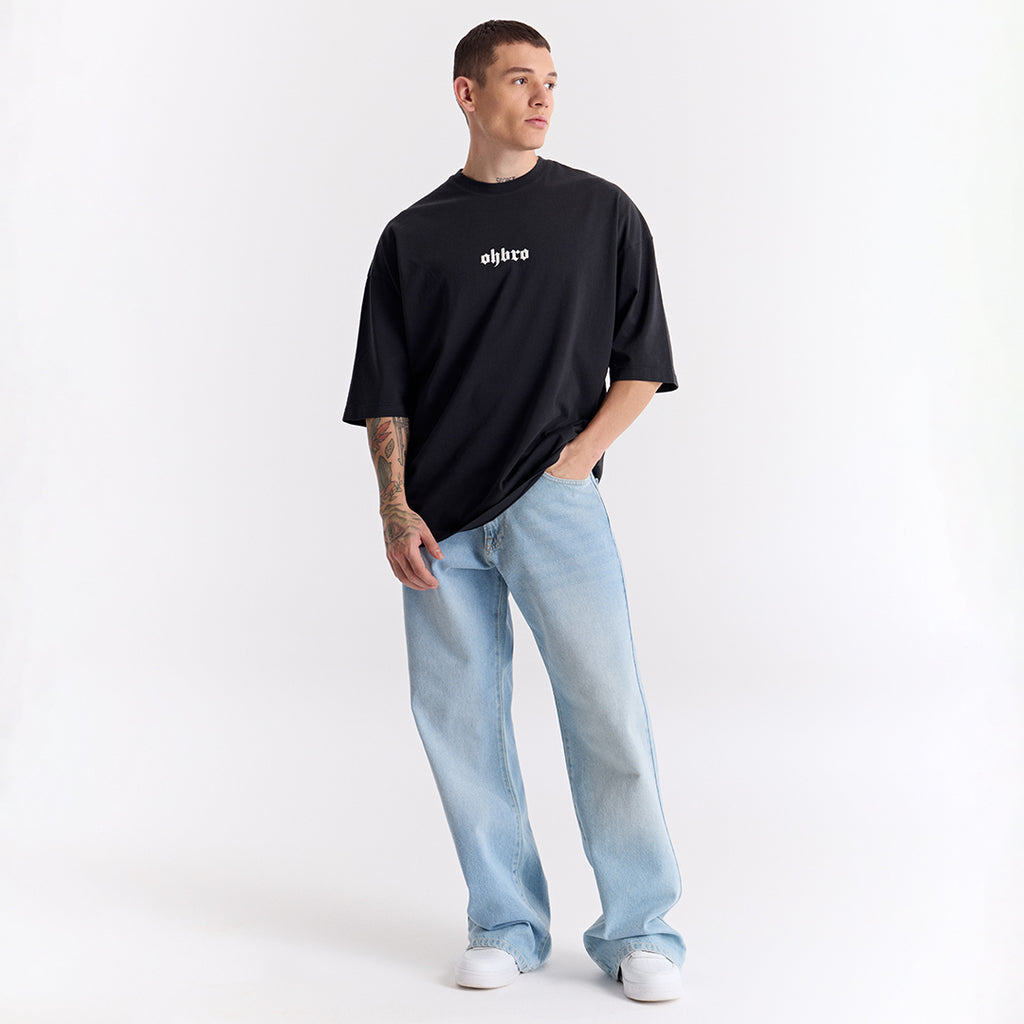 Siyah Klasik Logo Super Oversize Tişört