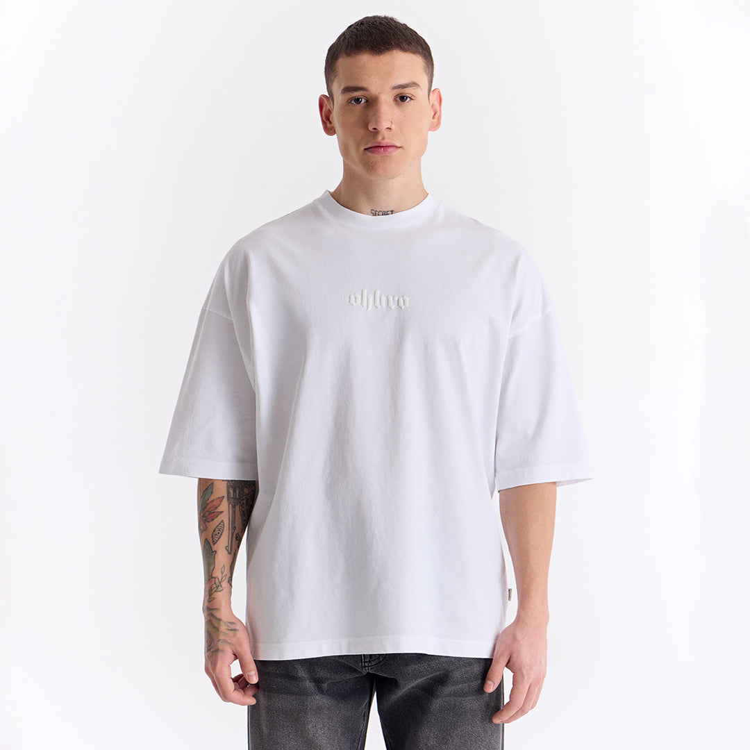 Beyaz Klasik Logo Super Oversize Tişört