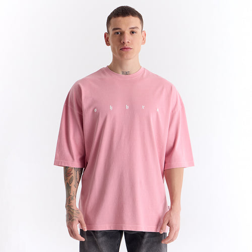 Açık Pembe Uzun Logo Super Oversize Tişört