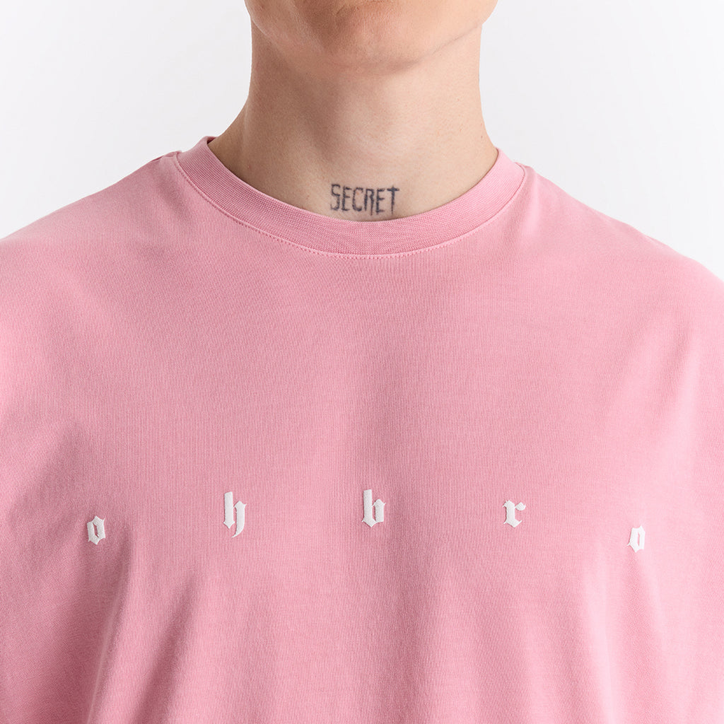 Açık Pembe Uzun Logo Super Oversize Tişört