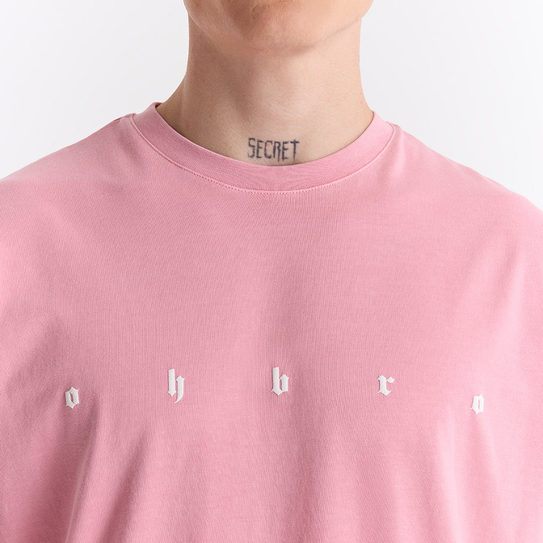 Açık Pembe Uzun Logo Super Oversize Tişört