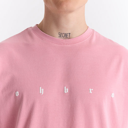 Açık Pembe Uzun Logo Super Oversize Tişört
