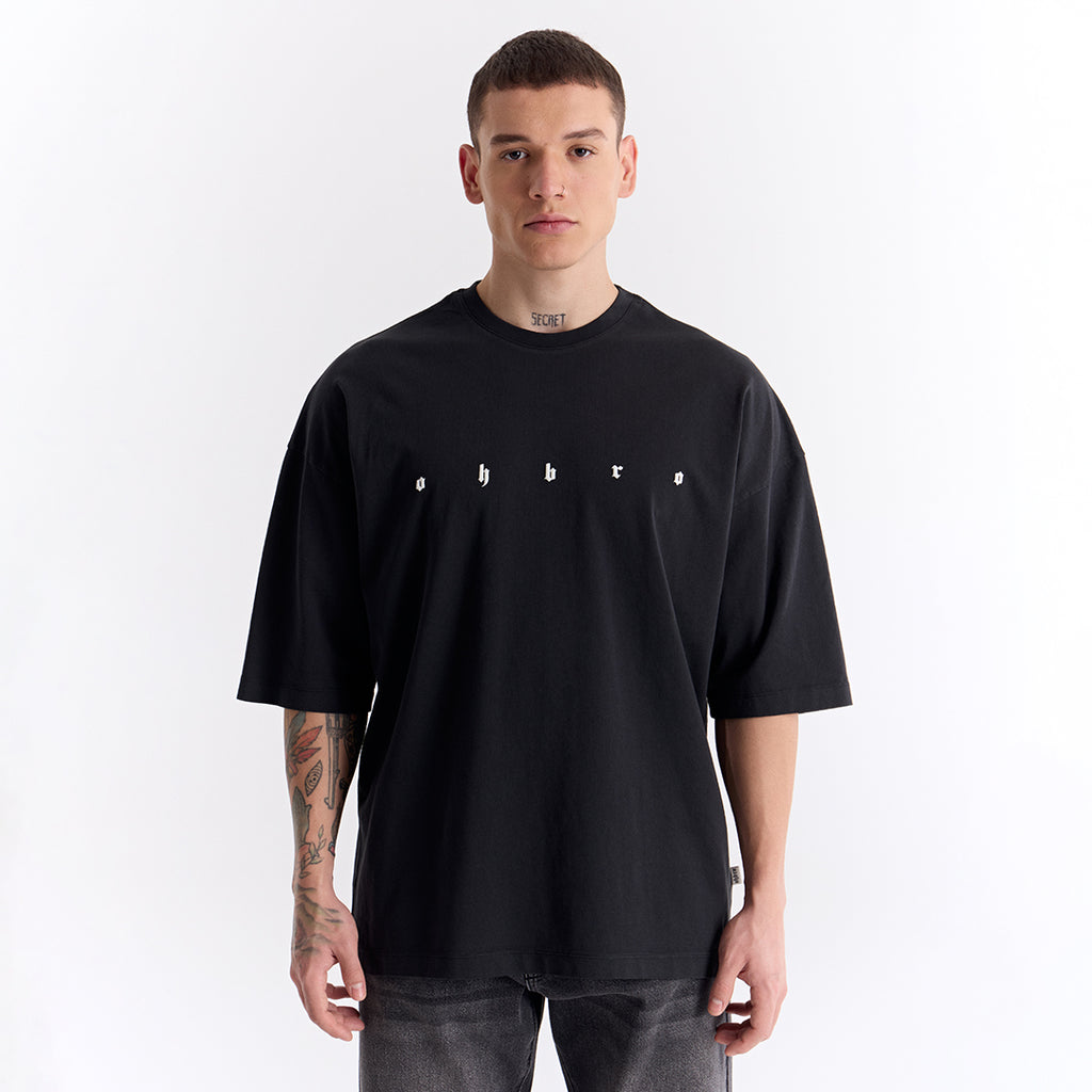 Siyah Uzun Logo Super Oversize Tişört