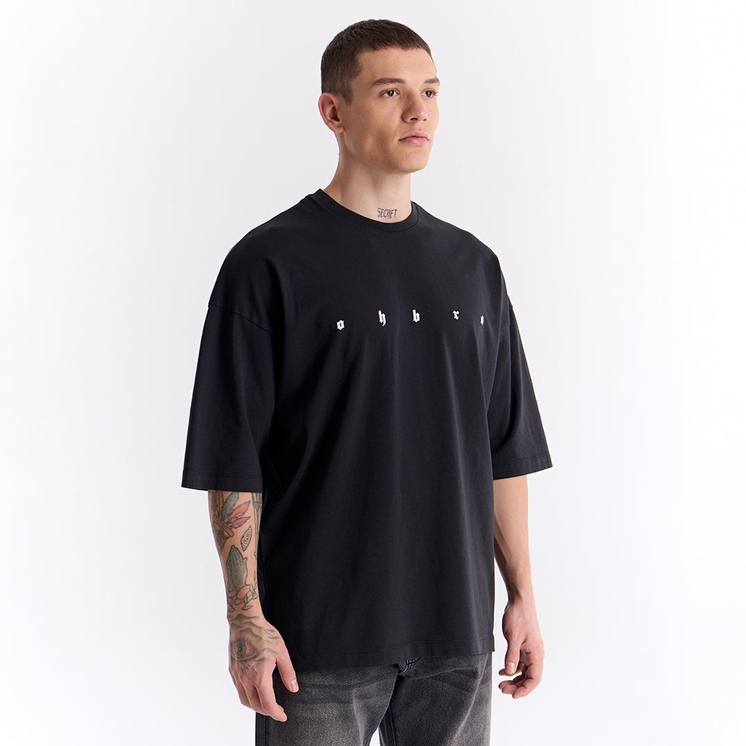 Siyah Uzun Logo Super Oversize Tişört