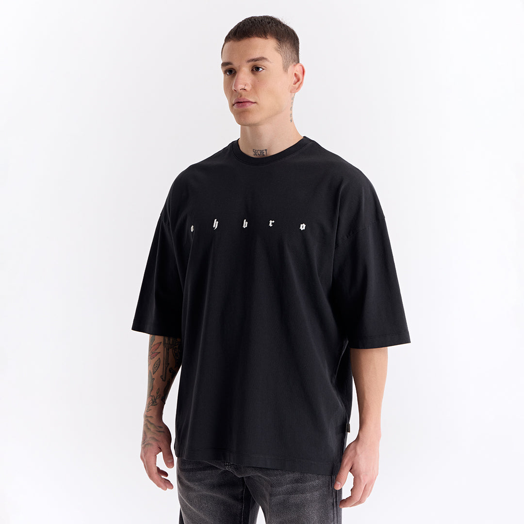 Siyah Uzun Logo Super Oversize Tişört