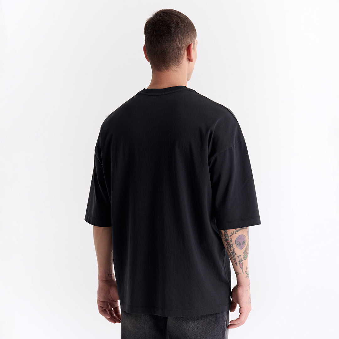 Siyah Uzun Logo Super Oversize Tişört