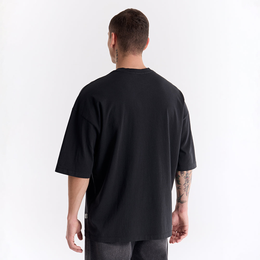 Siyah Uzun Logo Super Oversize Tişört