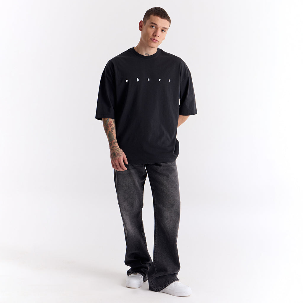 Siyah Uzun Logo Super Oversize Tişört