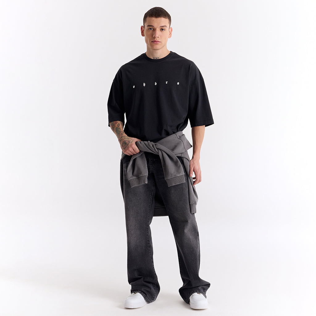 Siyah Uzun Logo Super Oversize Tişört
