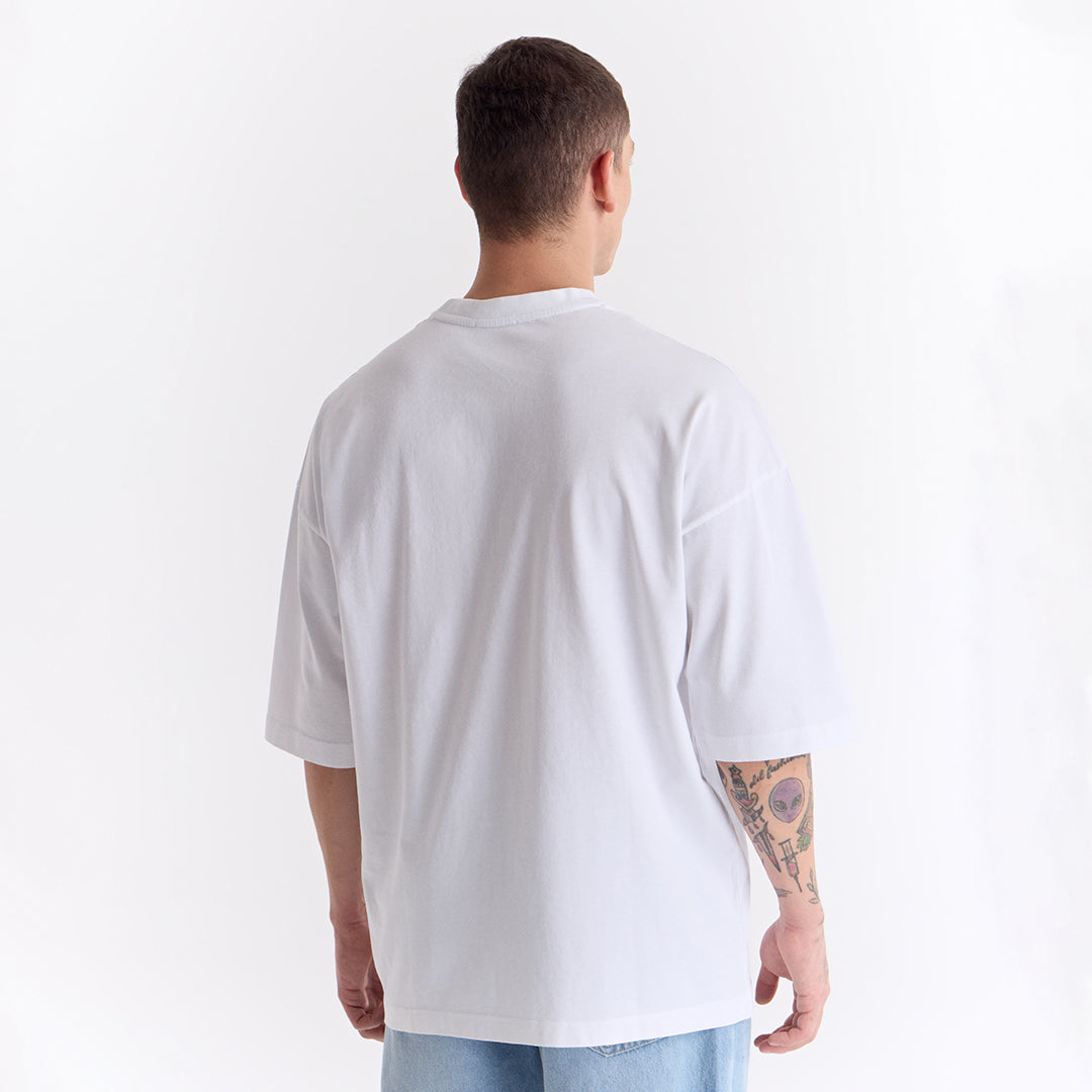 Beyaz Uzun Logo Super Oversize Tişört