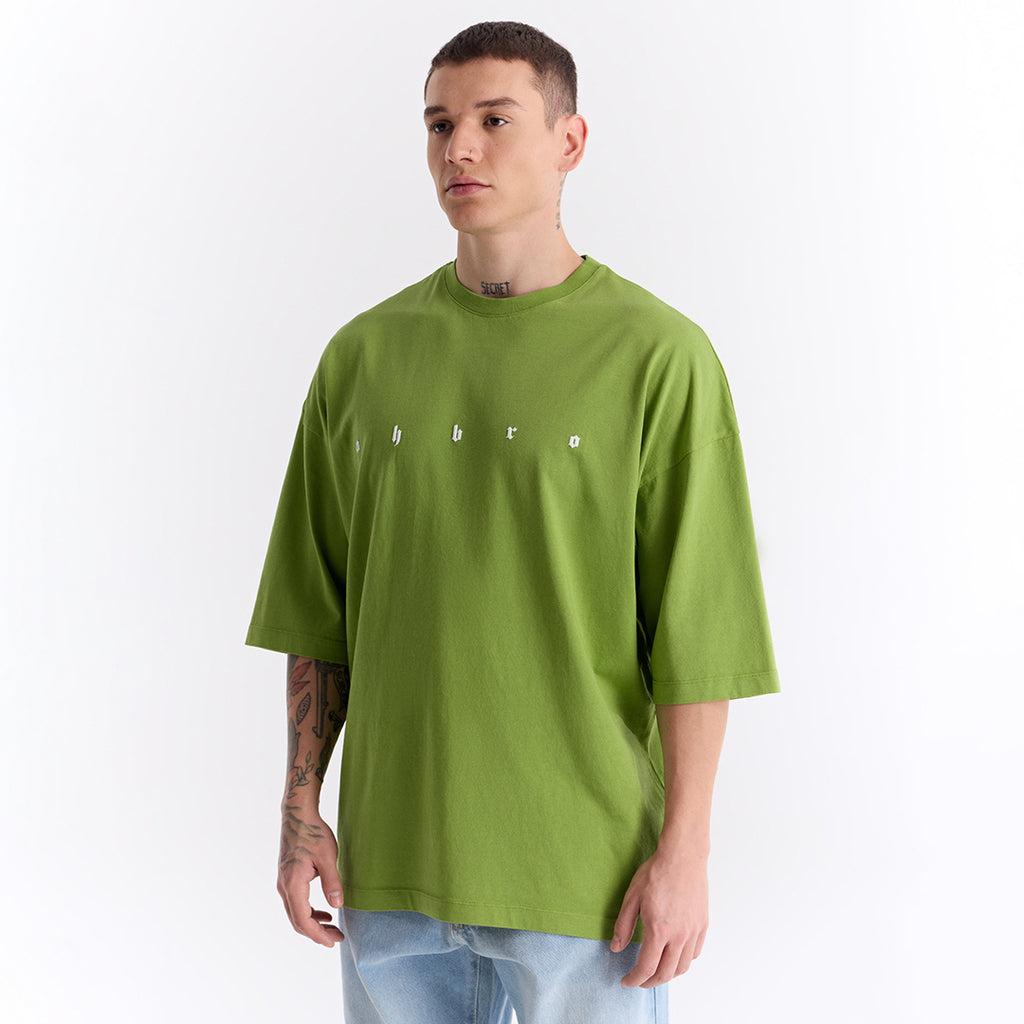 Keskin Yeşil Uzun Logo Super Oversize Tişört