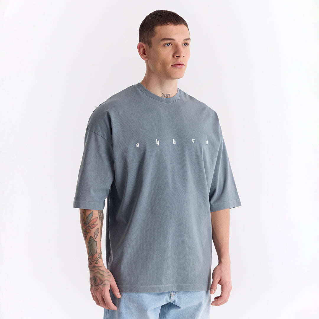 Bulut Gri Uzun Logo Super Oversize Tişört