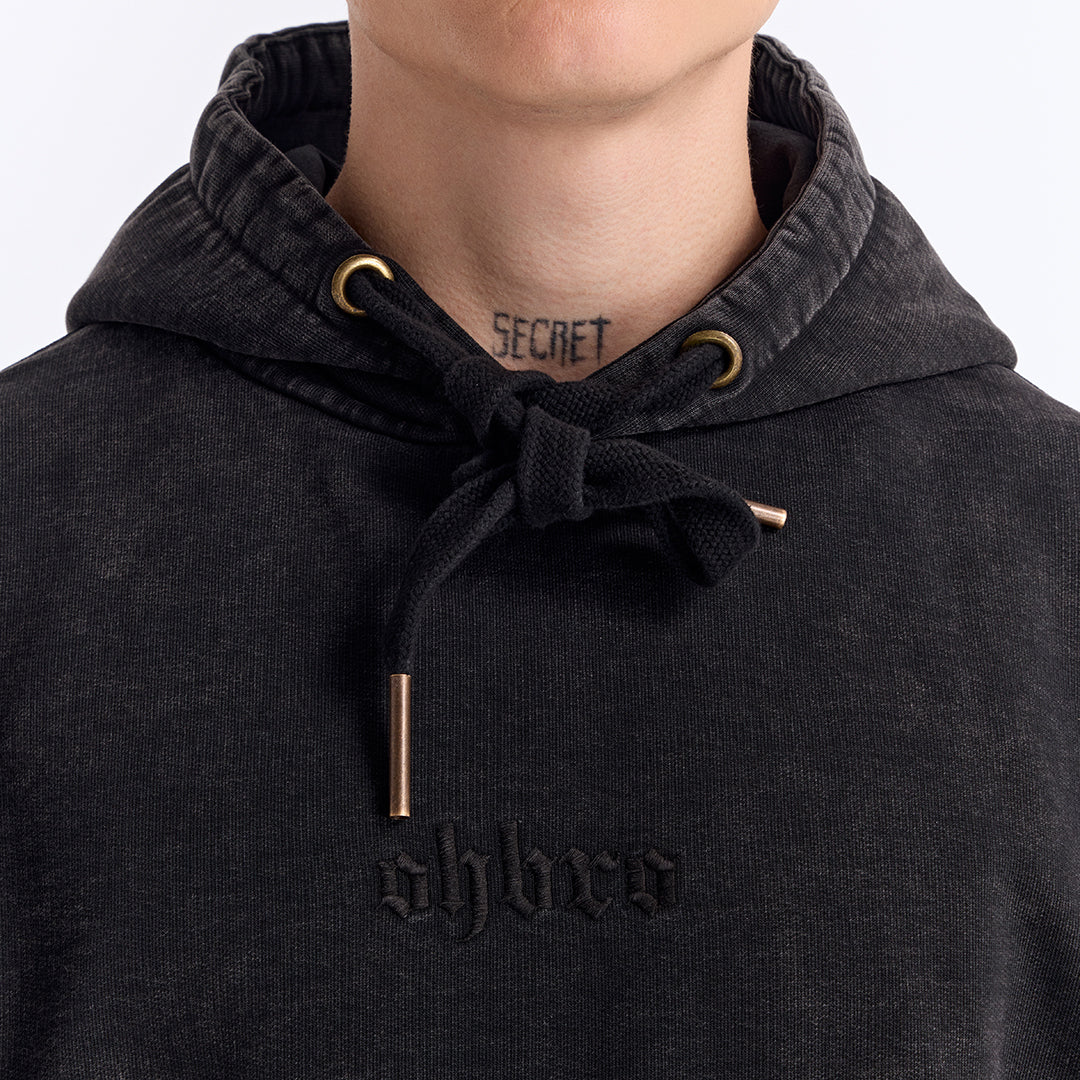 Siyah Yıkamalı Kapüşonlu Oversize Cep Detaylı Sweatshirt