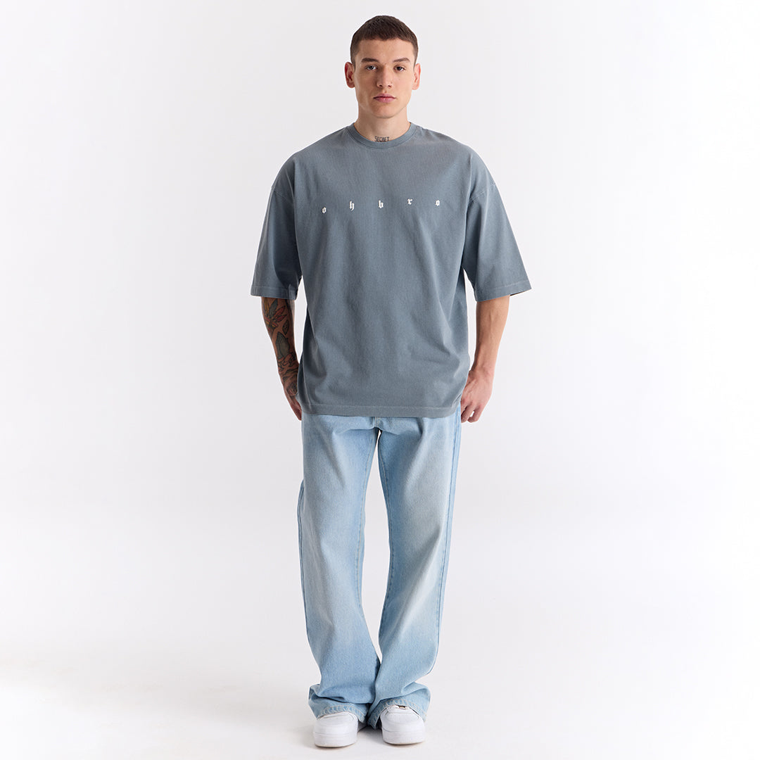 Bulut Gri Uzun Logo Super Oversize Tişört