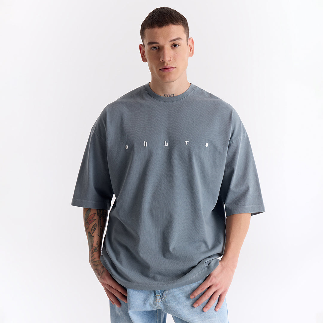 Bulut Gri Uzun Logo Super Oversize Tişört