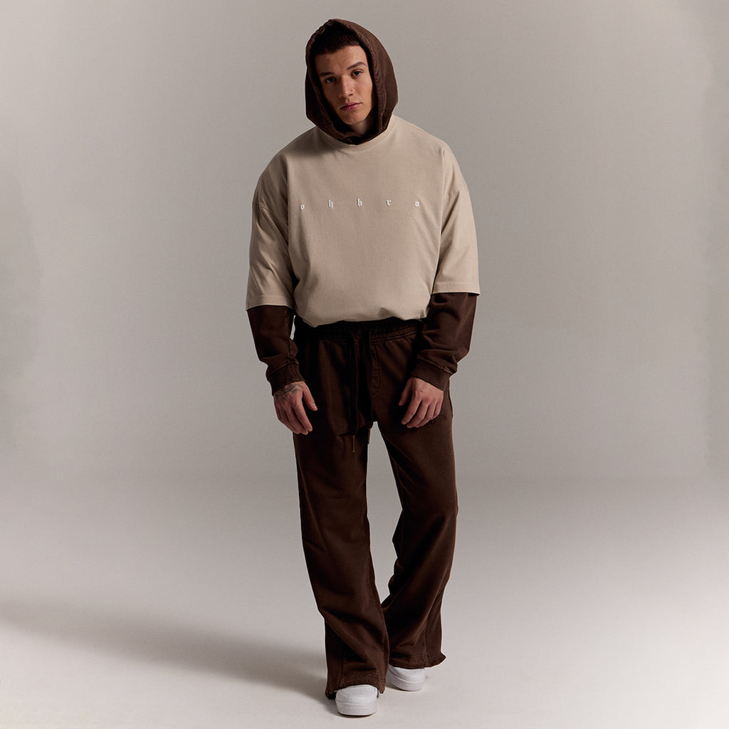Bej Uzun Logo Super Oversize Tişört