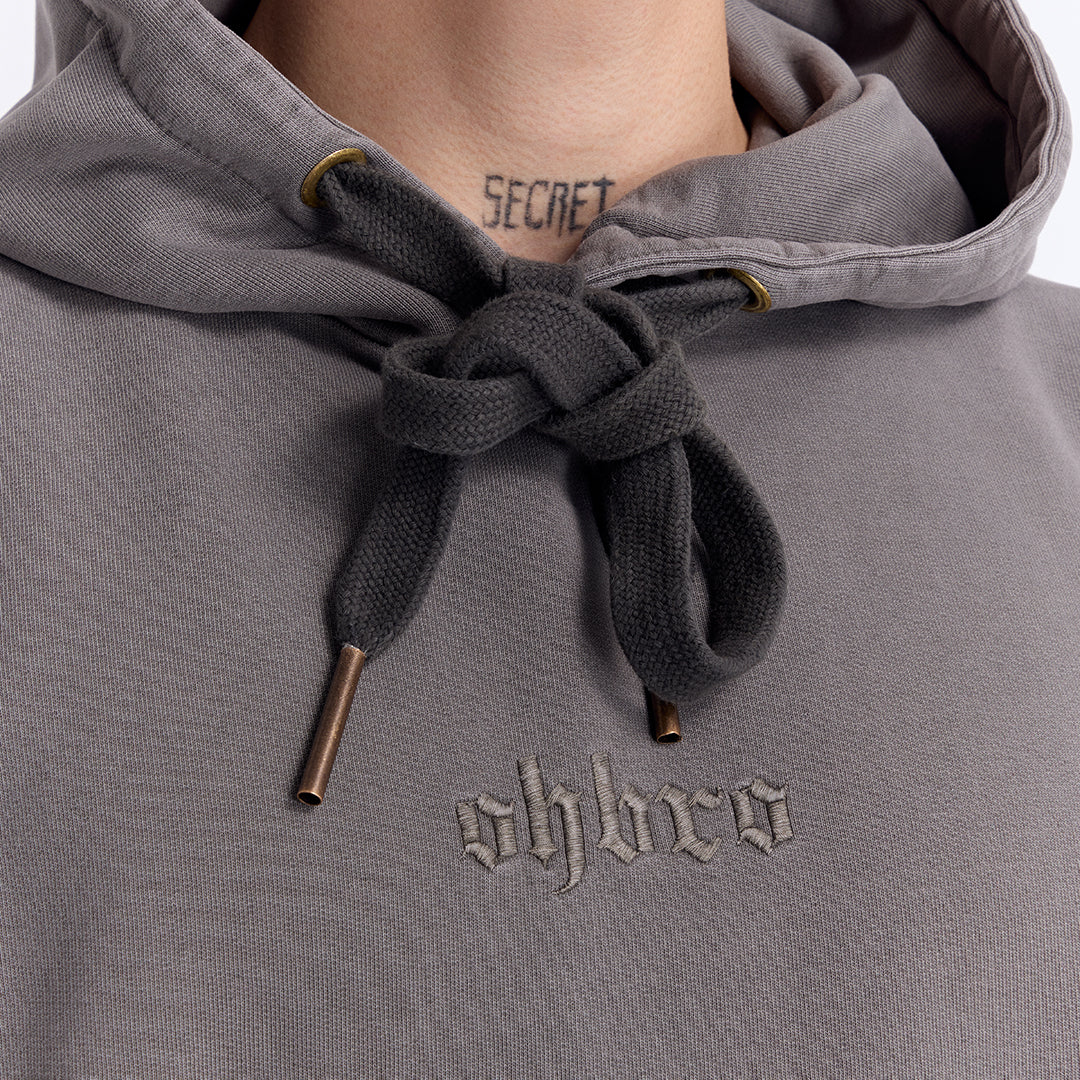 Gri Yıkamalı Kapüşonlu Oversize Cep Detaylı Sweatshirt