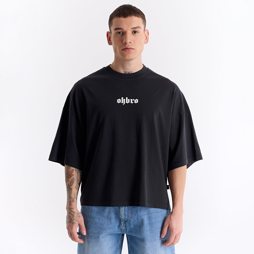 Siyah Klasik Logo Super Oversize Crop Tişört