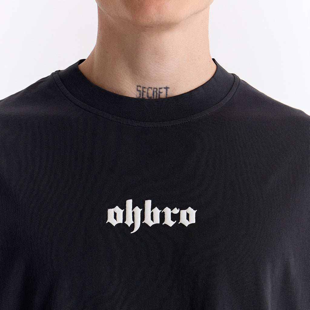 Siyah Klasik Logo Super Oversize Crop Tişört