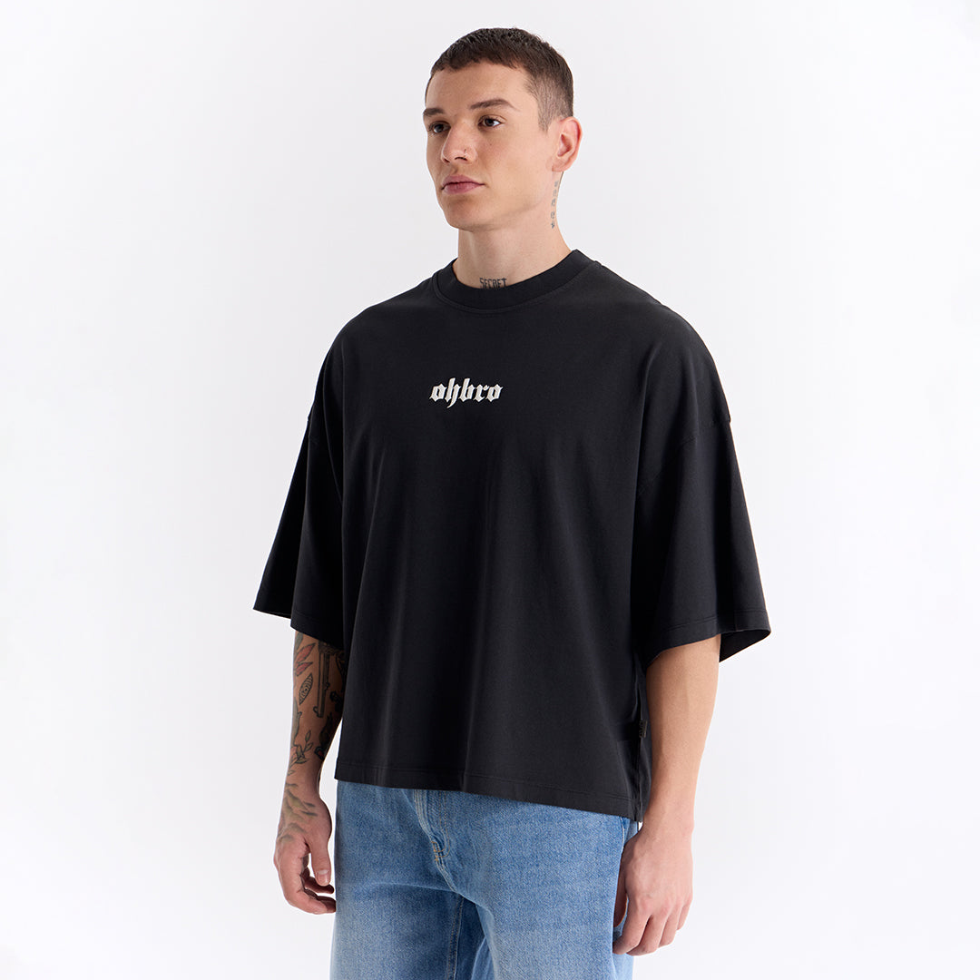 Siyah Klasik Logo Super Oversize Crop Tişört