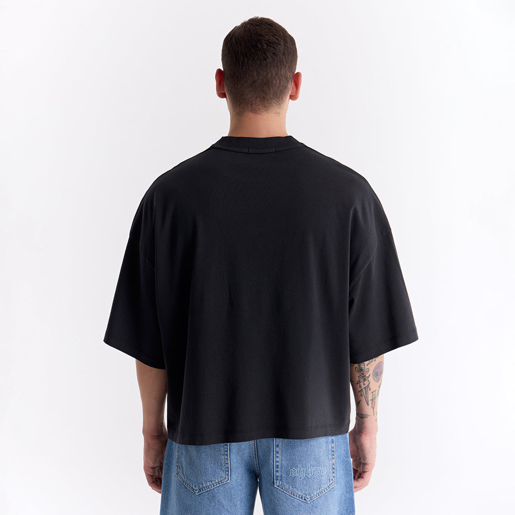 Siyah Klasik Logo Super Oversize Crop Tişört