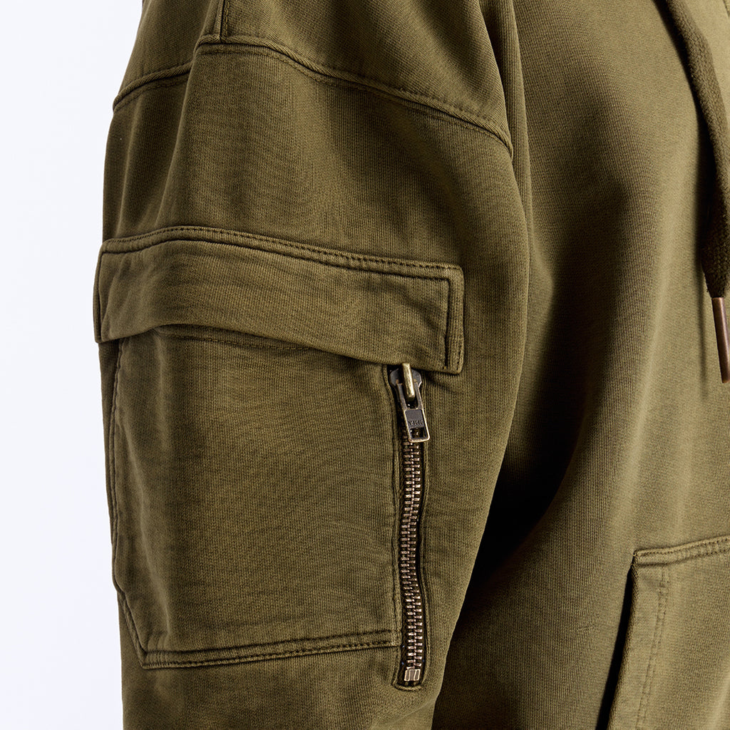 Haki Yıkamalı Kapüşonlu Fermuarlı Oversize Cep Detaylı Sweatshirt