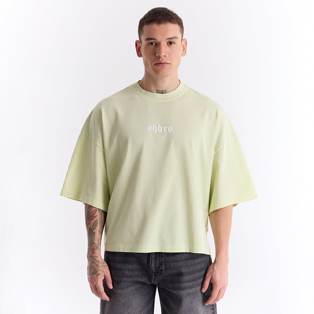 Su Yeşili Klasik Logo Super Oversize Crop Tişört