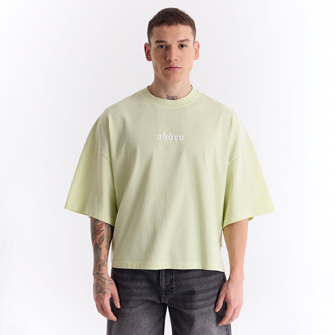 Su Yeşili Klasik Logo Super Oversize Crop Tişört