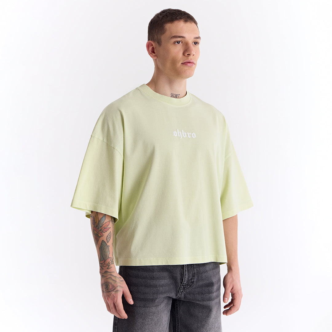 Su Yeşili Klasik Logo Super Oversize Crop Tişört
