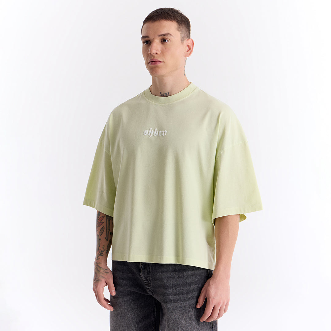 Su Yeşili Klasik Logo Super Oversize Crop Tişört