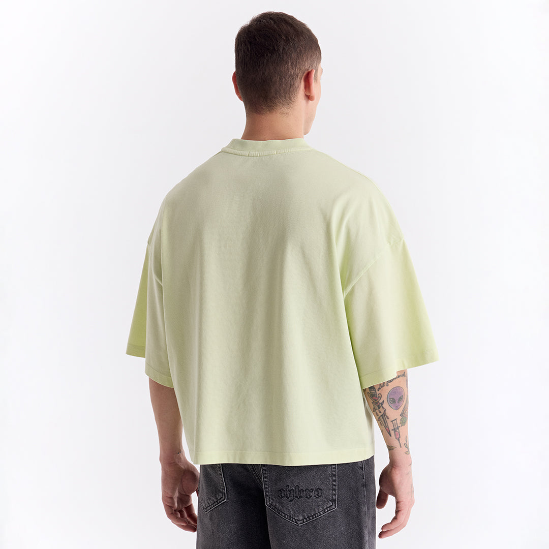 Su Yeşili Klasik Logo Super Oversize Crop Tişört
