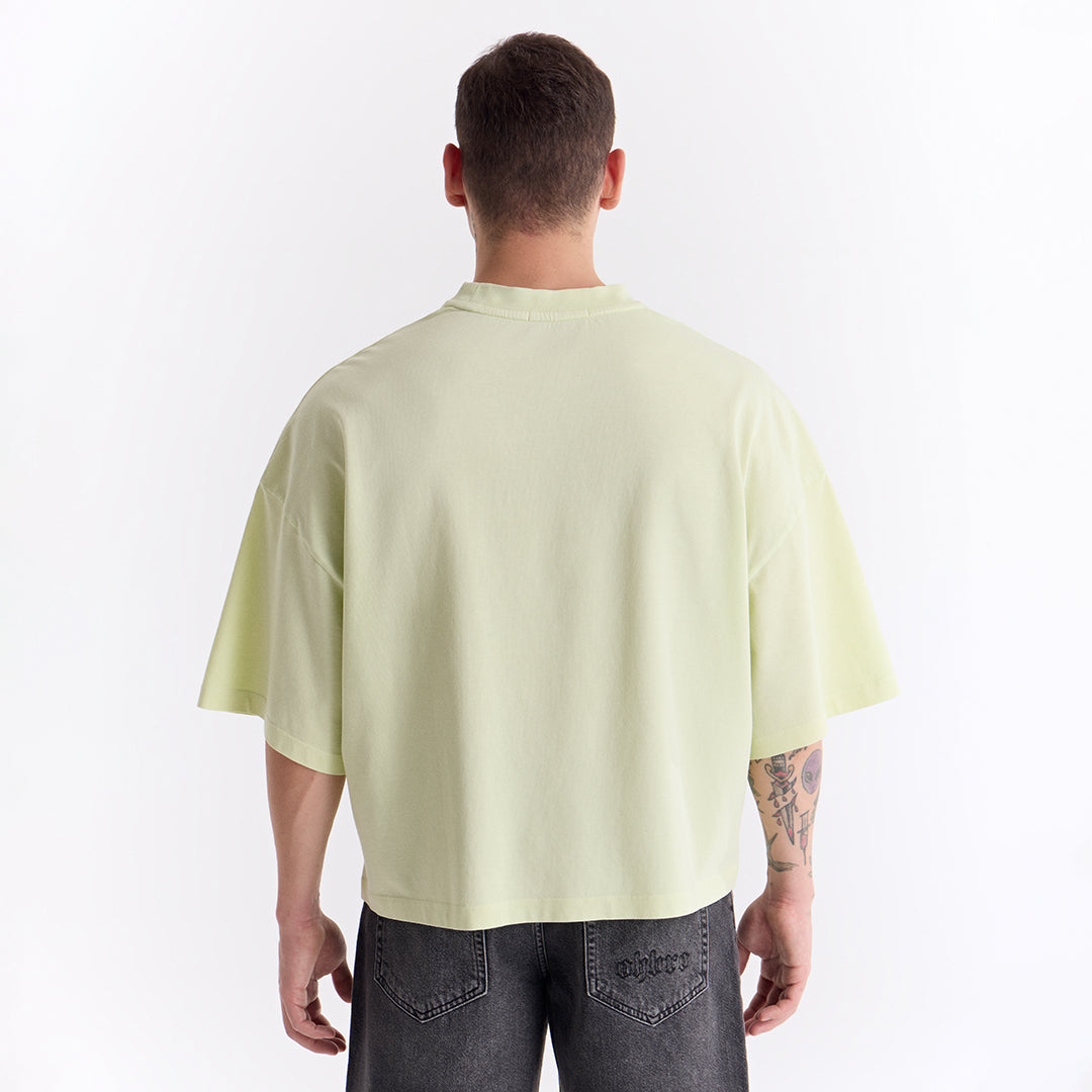 Su Yeşili Klasik Logo Super Oversize Crop Tişört