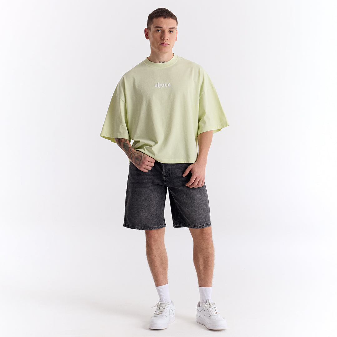 Su Yeşili Klasik Logo Super Oversize Crop Tişört