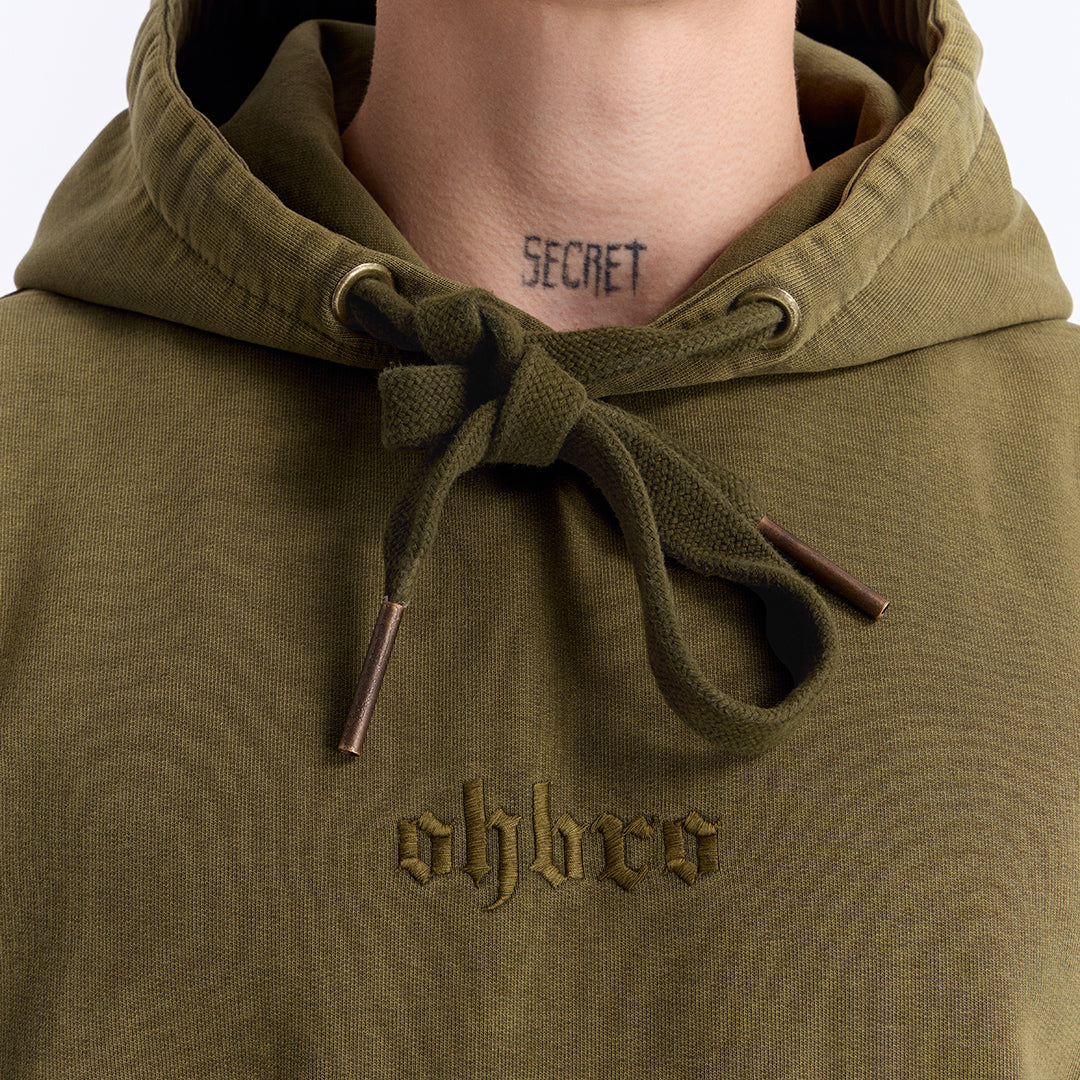 Haki Yıkamalı Kapüşonlu Oversize Cep Detaylı Sweatshirt