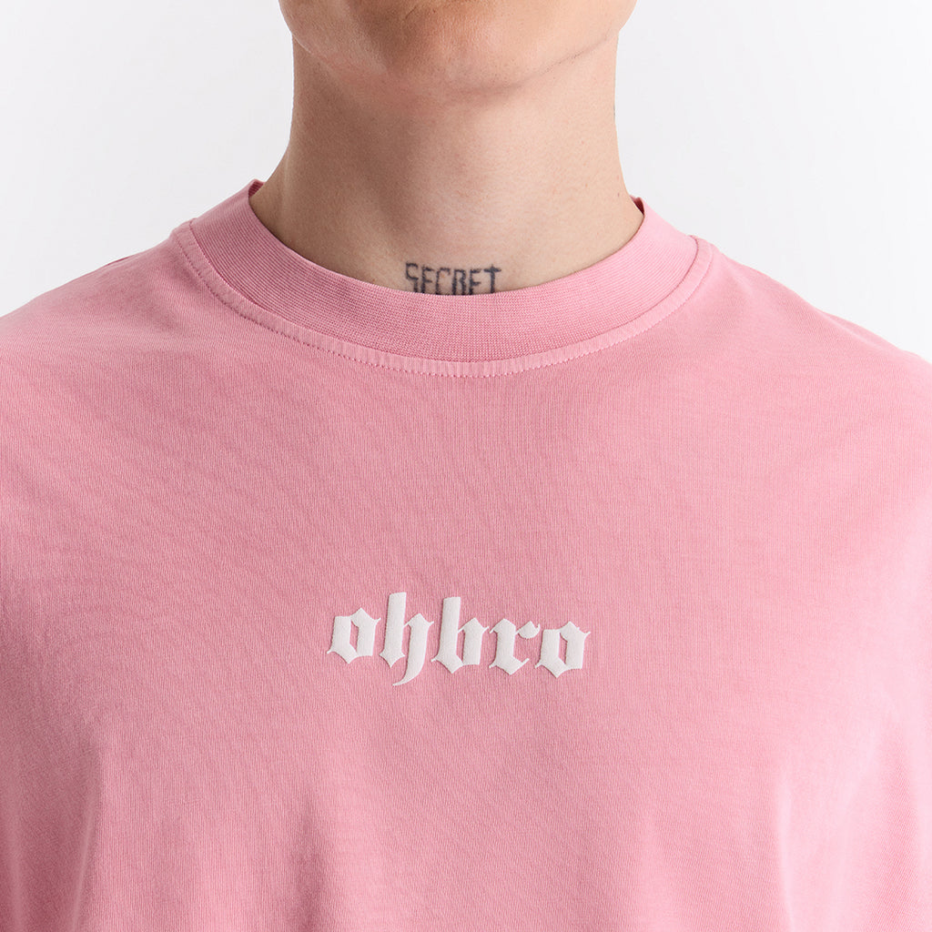 Açık Pembe Klasik Logo Super Oversize Crop Tişört