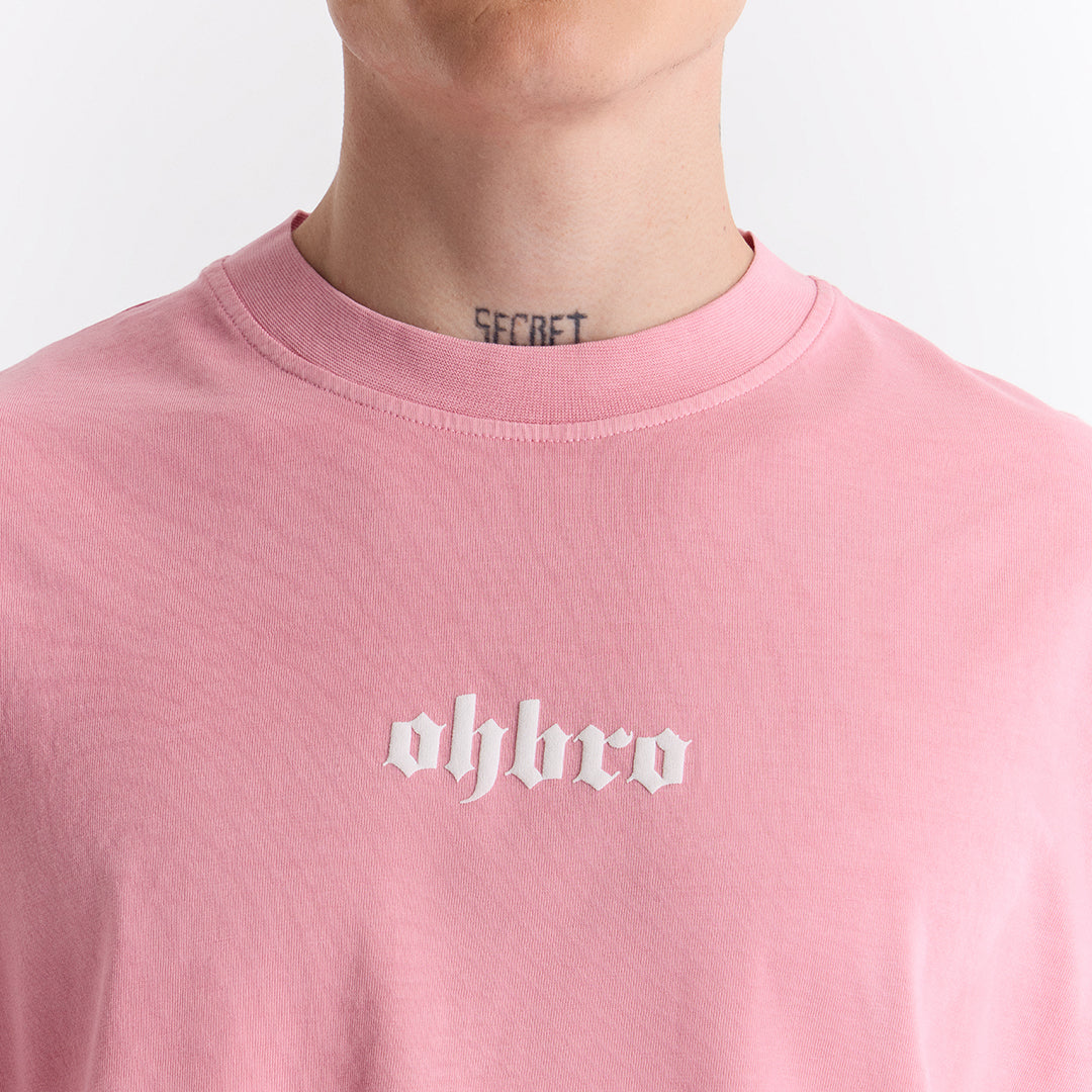 Açık Pembe Klasik Logo Super Oversize Crop Tişört