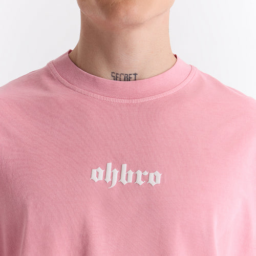 Açık Pembe Klasik Logo Super Oversize Crop Tişört